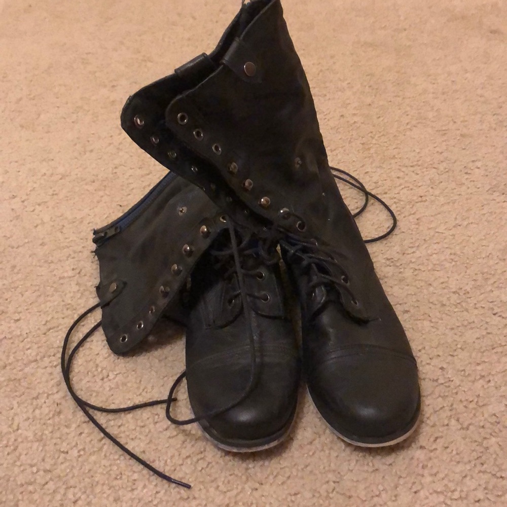 Black leather lace up combat boots